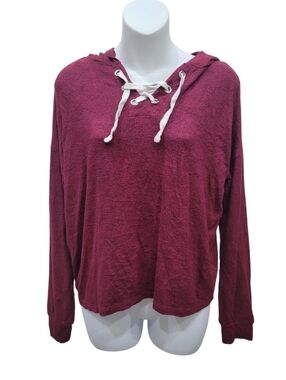 2/$20 Pink Rose Burgundy Red Cable Twist Hoodie Streetwear Top Size: Small